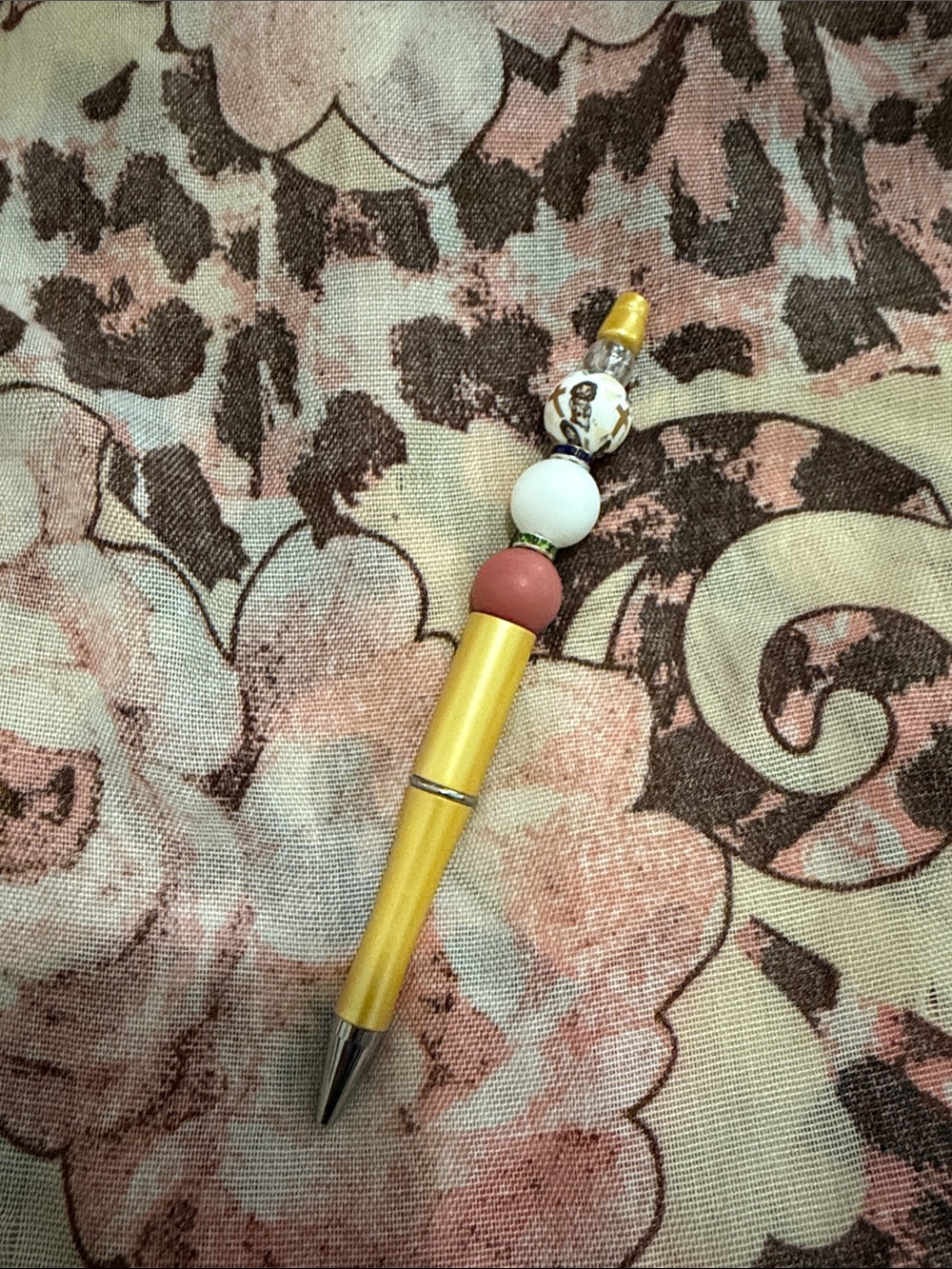 Handcrafted Yellow Beaded Ballpoint Pen - Home Office